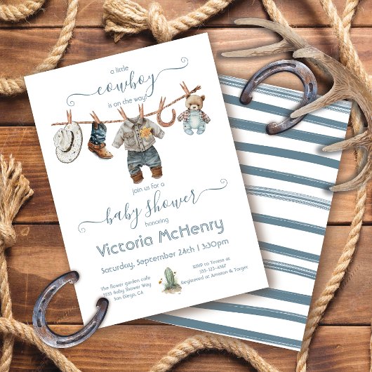 Invitation Petit Cowboy Baby Boy Clothesline Baby shower