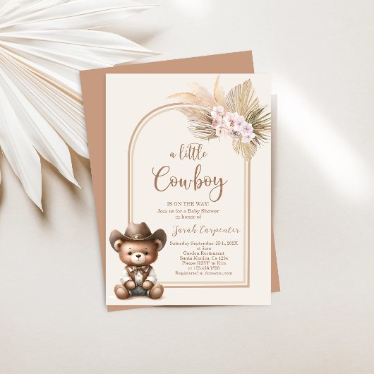 Invitation Petit Cowboy Boho Baby shower Ours garçon Invitati