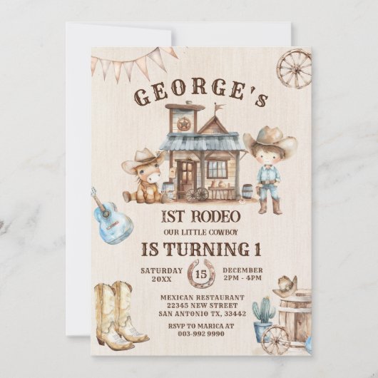 Invitation Petit Cowboy Cute Baby Horse Anniversaire (Devant)