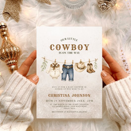 Invitation Petit Cowboy Fête de Naissance Impression Vache Ma