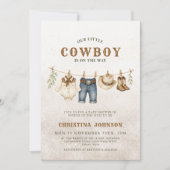 Invitation Petit Cowboy Fête de Naissance Impression Vache Ma (Devant)