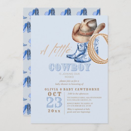 Invitation Petit Cowboy Rodeo Baby Boy douche (Devant / Derrière)