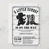 Invitation Petit cowboy rustique baby shower noir et blanc (Devant)