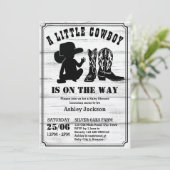 Invitation Petit cowboy rustique baby shower noir et blanc (Debout devant)