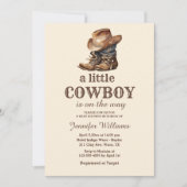 Invitation petit cowboy rustique bottes baby shower occidenta (Devant)