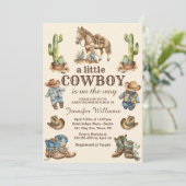 Invitation petit cowboy sur le chemin du baby shower ouest (Debout devant)