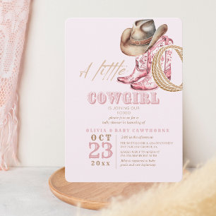 Invitation Petit Cowgirl Western Baby Girl douche Blush rose
