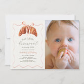 Invitation Petit Croissant Rose Bow Girl Photo 1er Anniversai (Devant)