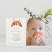 Invitation Petit Croissant Rose Bow Girl Photo 1er Anniversai (Debout devant)