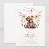 Invitation Petit Cub Aquarelle Baby shower Ours En Teddy (Devant / Derrière)
