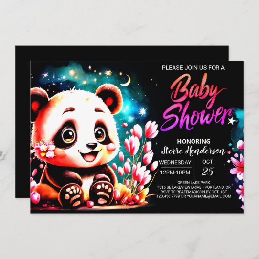 Invitation Petit Cutie Panda Rose Bliss Baby shower fille (Devant / Derrière)