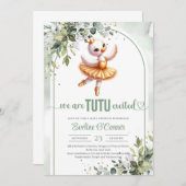 Invitation Petit cygne mignon avec robe tutu or eucalyptus (Devant / Derrière)