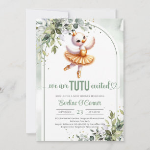 Invitation Petit cygne mignon avec robe tutu or eucalyptus