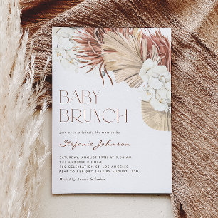 Invitation Petit-déjeuner bohème bébé Orchidée blanche et pal