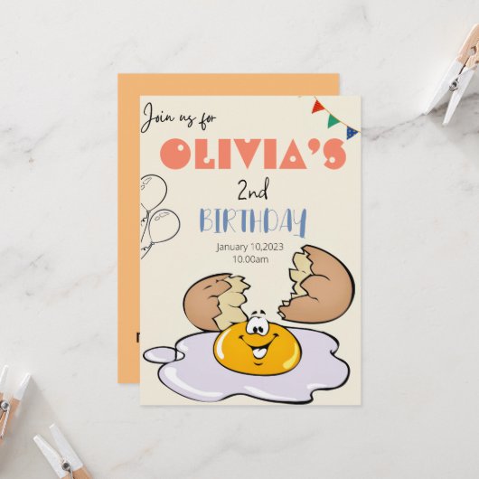 Invitation Petit-déjeuner brunch enfants fête de 2e anniversa (Devant/Arrière en situation)