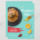 Invitation Petit Déjeuner, Café Shop Menu Petit Déjeuner (Devant / Derrière)