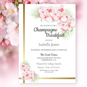 Invitation Petit déjeuner de champagne rose et or Floral