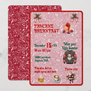 Invitation Petit déjeuner de crêpes de Noël rouge et vert