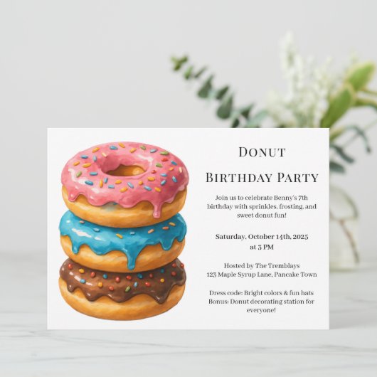 Invitation Petit Déjeuner de Donuts Sucrés | Célébration d'An (Debout devant)