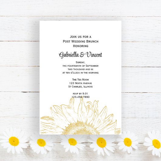 Invitation Petit déjeuner de mariage avec tournesol graphique