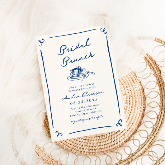 Invitation Petit déjeuner de mariage bleu marine dessiné à la