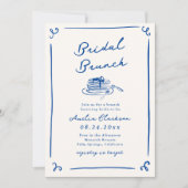 Invitation Petit déjeuner de mariage bleu marine dessiné à la (Devant)