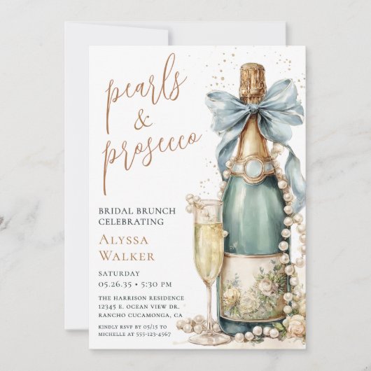 Invitation Petit-déjeuner de mariage Perles & Prosecco (Devant)
