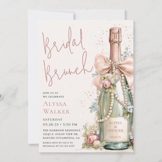 Invitation Petit-déjeuner de mariage Perles & Prosecco (Devant)