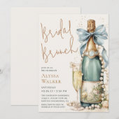 Invitation Petit-déjeuner de mariage Perles & Prosecco (Devant / Derrière)
