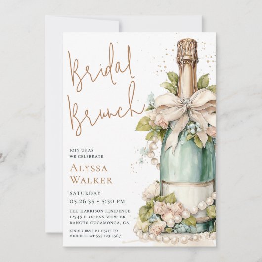 Invitation Petit-déjeuner de mariage Perles & Prosecco (Devant)