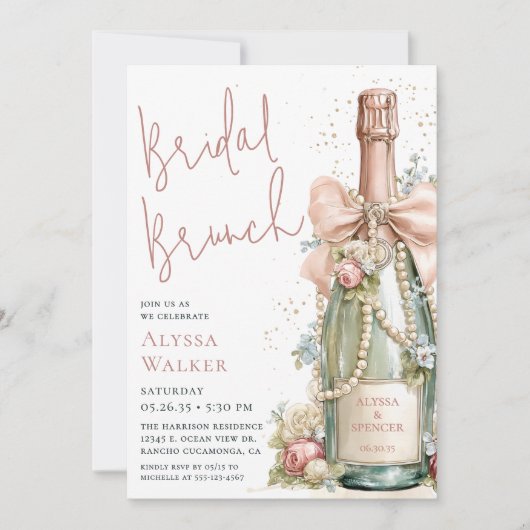 Invitation Petit-déjeuner de mariage Perles & Prosecco (Devant)