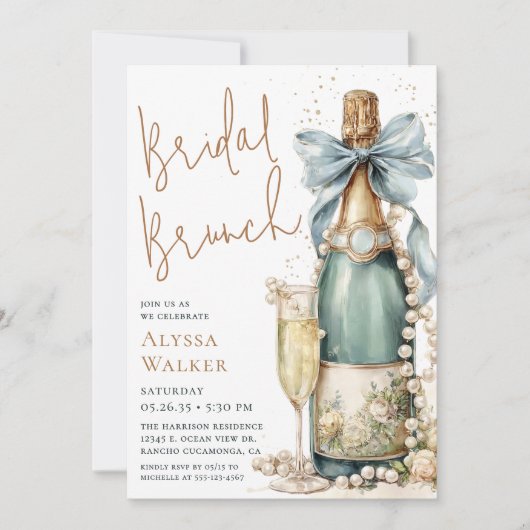 Invitation Petit-déjeuner de mariage Perles & Prosecco (Devant)