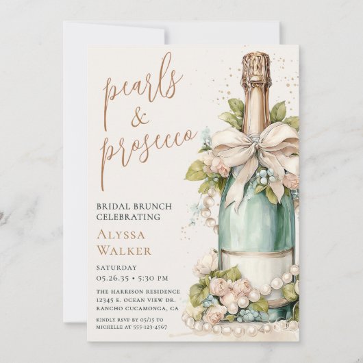 Invitation Petit-déjeuner de mariage Perles & Prosecco (Devant)