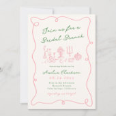 Invitation Petit déjeuner de mariage rose et vert dessinés à  (Devant)