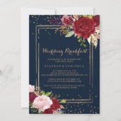 Invitation Petit Déjeuner de Mariage Rouge Paillettes Or Géom (Devant)