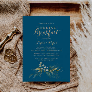 Invitation Petit déjeuner de mariage vert sauge eucalyptus or