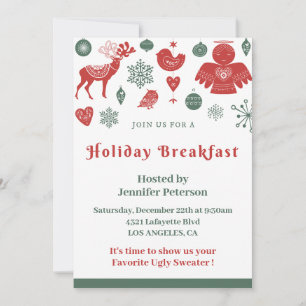 Invitation Petit Déjeuner de Noël Beau Motif Nordique Vert
