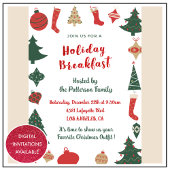 Invitation Petit Déjeuner de Noël Chaussettes Arbr