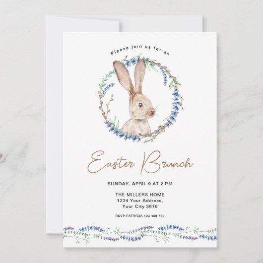 Invitation Petit déjeuner de Pâques lapin (Devant)