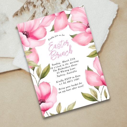 Invitation Petit déjeuner de printemps Pâques Fleurs roses Fê