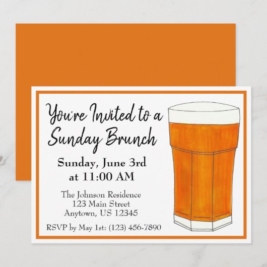 Invitation Petit déjeuner dimanche brunch jus d'orange OJ (Devant / Derrière)