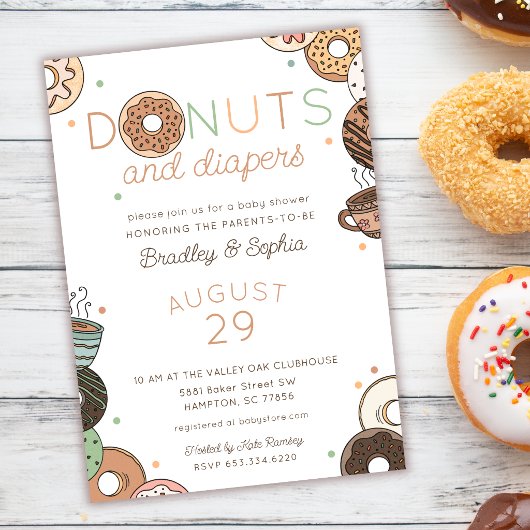 Invitation Petit-déjeuner Donuts et Couches Fête de Naissance