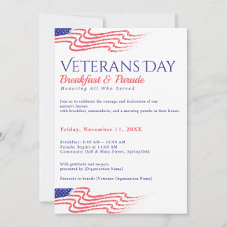 Invitation Petit déjeuner du jour des vétérans Défilé patriot