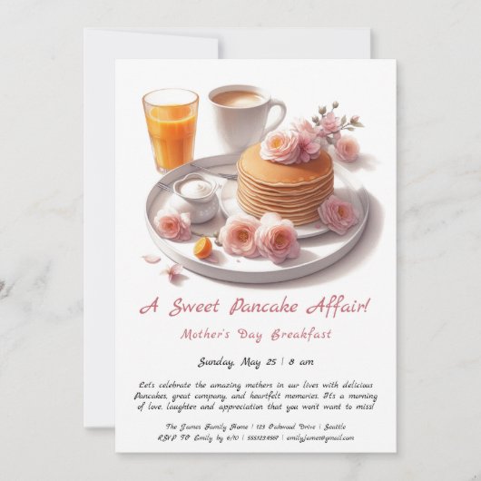 Invitation Petit Déjeuner Fête des Mères – Pancake (Devant)