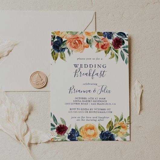 Invitation Petit déjeuner Mariage Floral Multicolor élégant