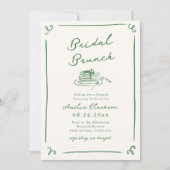 Invitation Petit Déjeuner Mariage Vert Dessiné à la Main avec (Devant)