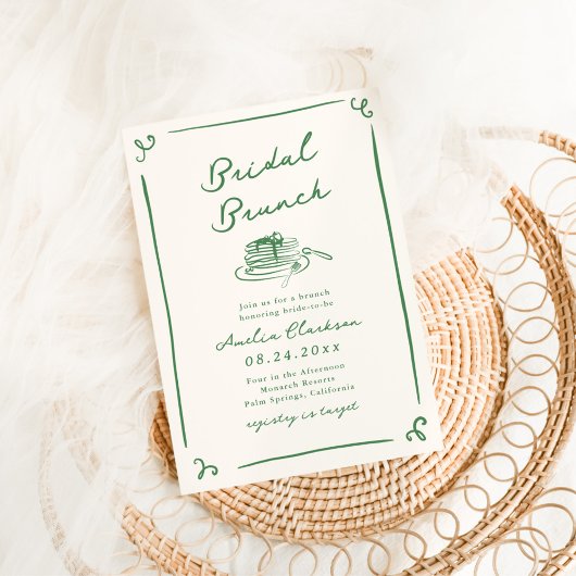Invitation Petit Déjeuner Mariage Vert Dessiné à la Main avec