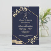 Invitation Petit déjeuner pétillant bleu foncé et or champagn (Debout devant)