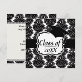 Invitation petit design noir blanc damassé fleuri (Devant / Derrière)