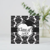 Invitation petit design noir blanc damassé fleuri (Debout devant)